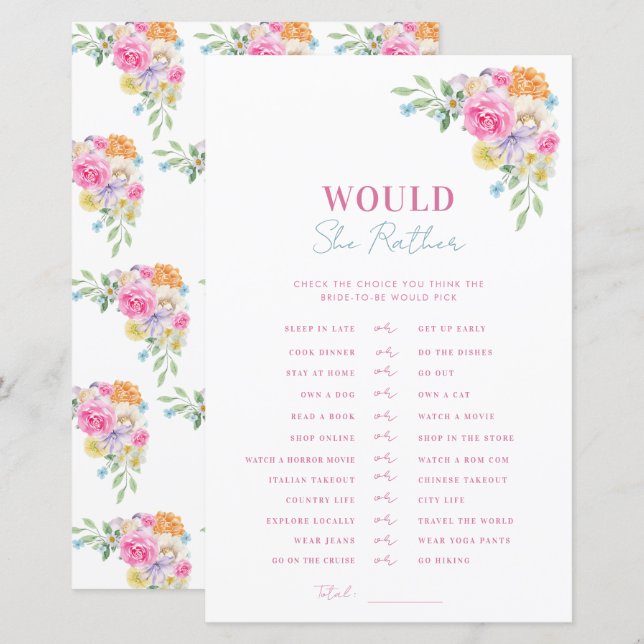 Papier Rose Blue Fête des mariées Voudrait-Elle Plutôt Jo (Devant / Derrière)