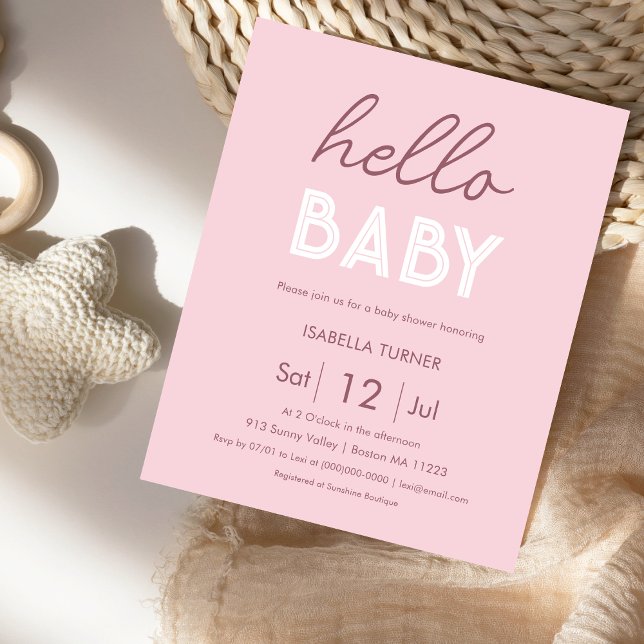 Papier Rose | Bonjour bébé | Invitation Baby shower (Créateur téléchargé)