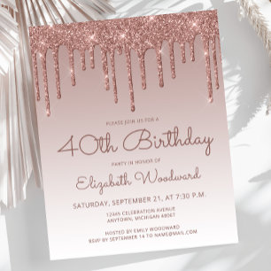 Papier Rose Budget Gold 40e anniversaire Invitation de fê