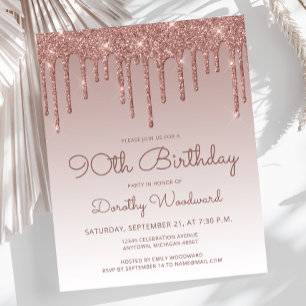 Papier Rose Budget Gold 90e anniversaire de fête Invitati
