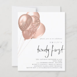 Papier Rose Budget Gold Ballons Script 21st Party Invitat