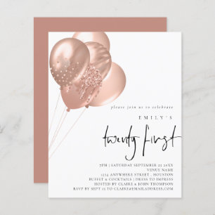 Papier Rose Budget Gold Ballons Script 21st Party Invitat