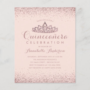 Papier Rose Budget Gold Blush Quinceañera Tiara Invitatio