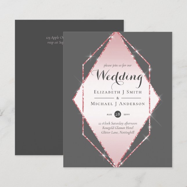 Papier Rose budget Gold Foil Look Mariage géométrique (Devant / Derrière)