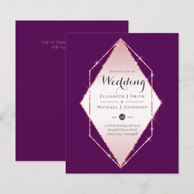 Papier Rose budget Gold Foil Look Mariage géométrique (Devant / Derrière)