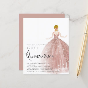 Papier Rose Budget Gold Gown Blonde Hair QR Quinceañera
