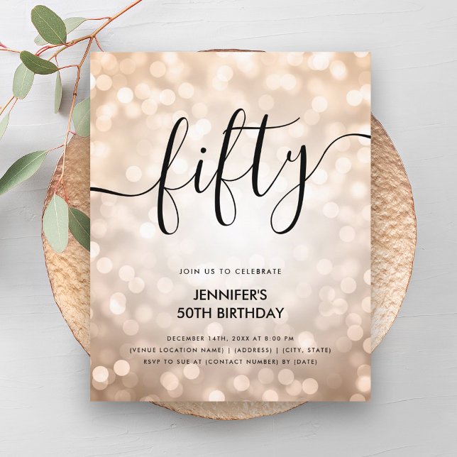 Papier ROSE BUDGET Parties scintillant d'or lumières 50e  (BUDGET Rose Gold Glitter Lights 50th Birthday )