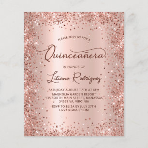 Papier Rose Budget Parties scintillant or Quinceanera Inv