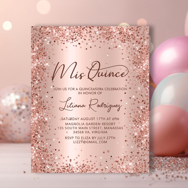 Papier Rose Budget Parties scintillant or Quinceanera Inv (Créateur téléchargé)
