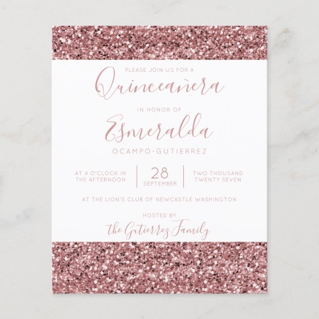 Papier ROSE BUDGET Parties scintillant rose or Quinceaner (Devant)