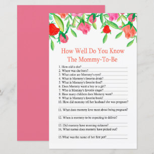 Papier Rose Connaissez-vous bien le jeu baby shower
