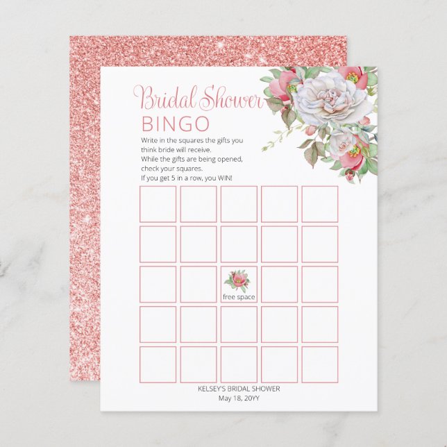 Papier Rose doux |Fête des mariées Florale Rose blanche (Devant / Derrière)