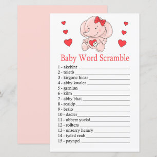 Papier Rose éléphant Baby jeu de brouillage de mot