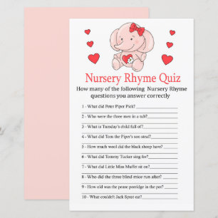 Papier Rose éléphant Nursery Rhyme jeu de baby shower