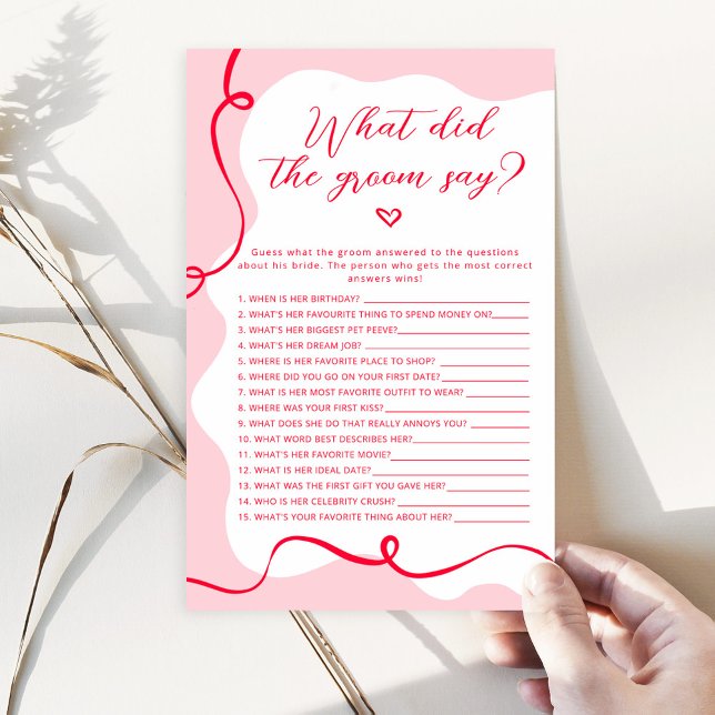 Papier Rose et rouge rétro Qu'a dit le marié jeu (Créateur téléchargé)