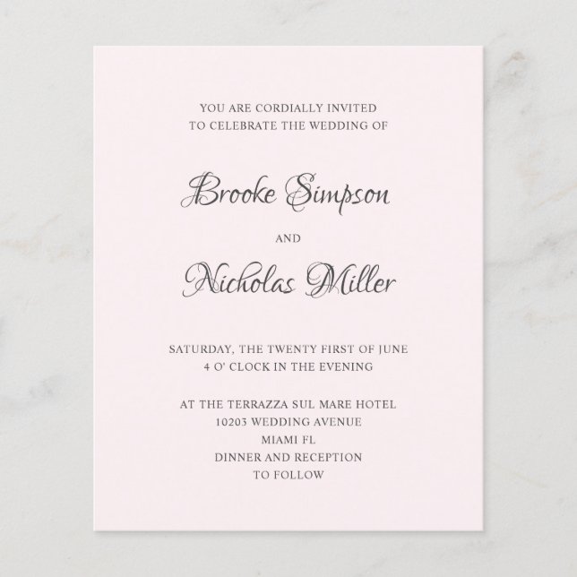 Papier Rose | FAIBLE COÛT Simple Élégant Mariage minimal (Devant)