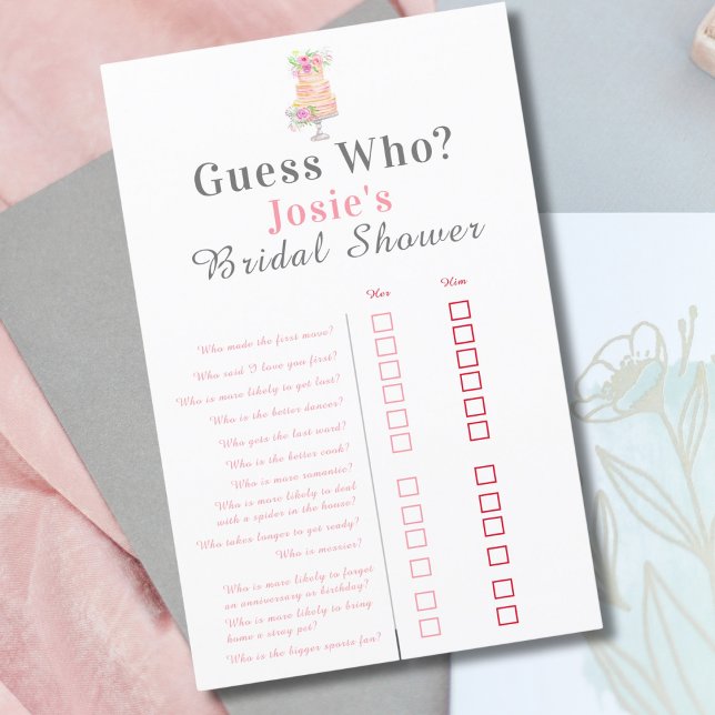 Papier Rose Fête des mariées Aquarelle Devinez Qui ? (Créateur téléchargé)