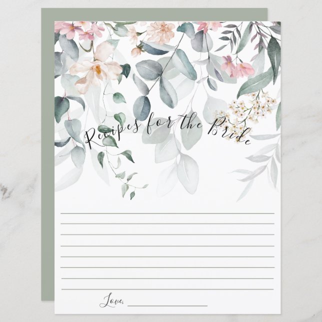 Papier Rose Floral Greenery Bride Recette (Devant / Derrière)