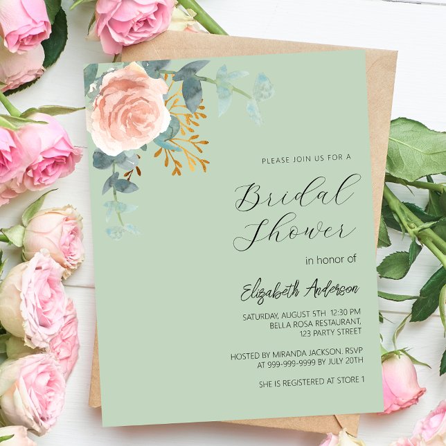 Papier Rose floral sauge vert nuptiale invitation à la do (Créateur téléchargé)