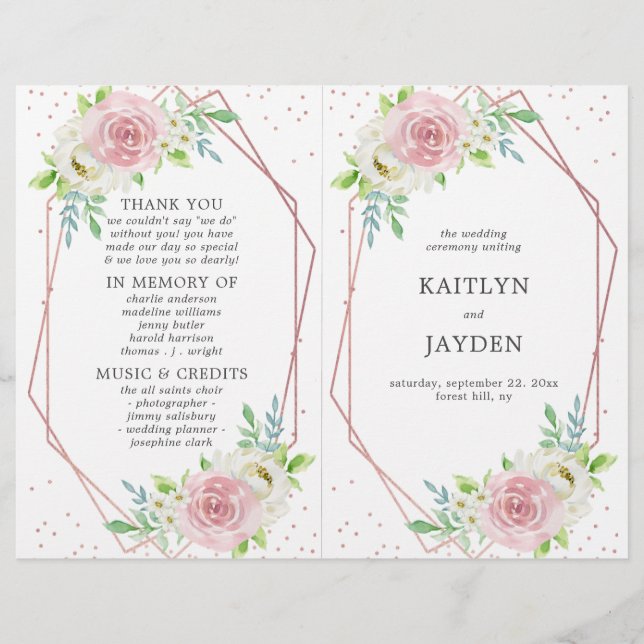 Papier Rose géométrique chic Gold Foil Mariage floral (Devant)