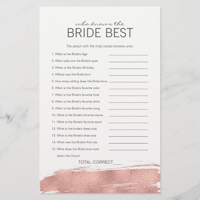Papier Rose Gold Bridal Qui Connaît La Mariée Meilleur Je (Devant)