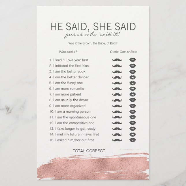 Papier Rose Gold Brushstroke Bride Il A Dit Qu'Elle A Dit (Devant)