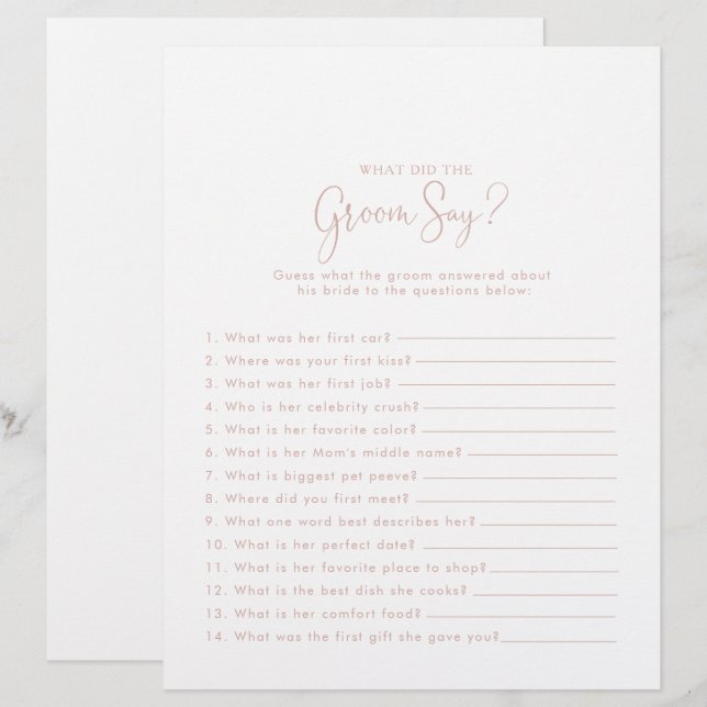 Papier Rose Gold Fête des mariées Qu'a dit Groom (Devant / Derrière)