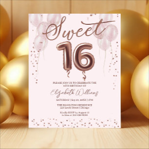 Papier Rose Gold Foil Sweet 16 Ballons Budget Invitation