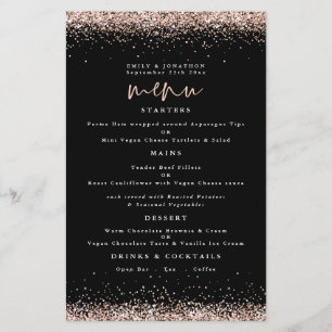 PAPIER   Rose Gold Glitzer Wedding Black Menu