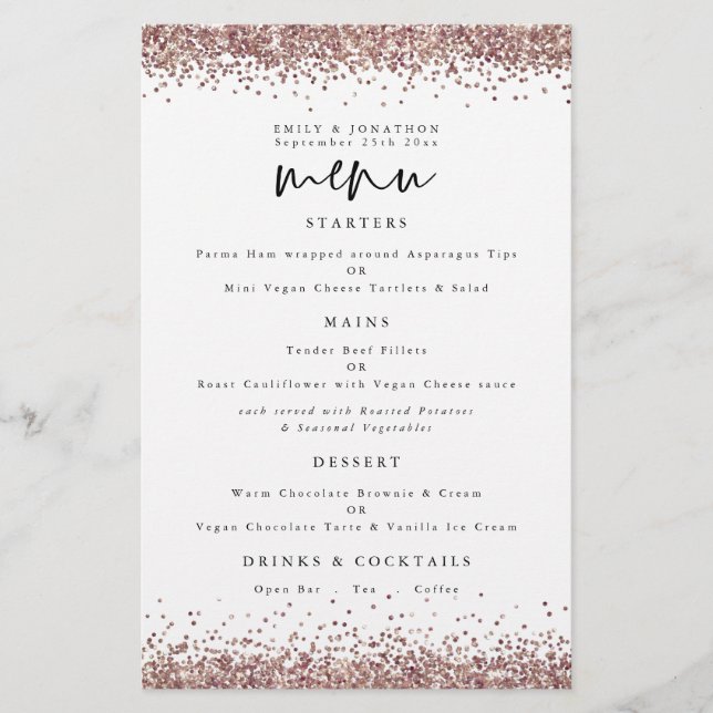 PAPIER | Rose Gold Glitzer Wedding White Menu (Vorne)