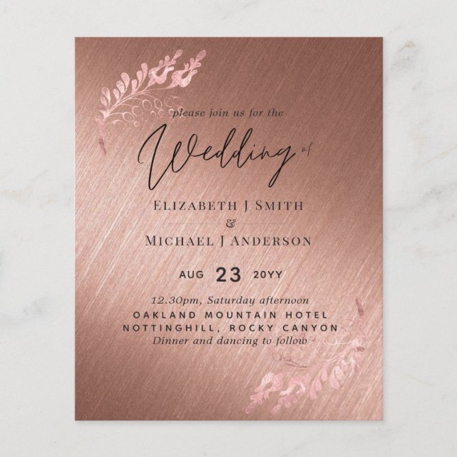 Papier Rose Gold Metallic Look Budget Wedding Invite (Devant)