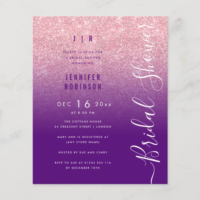 Papier Rose Gold Pailleté Budget Mariage Violet (Devant)