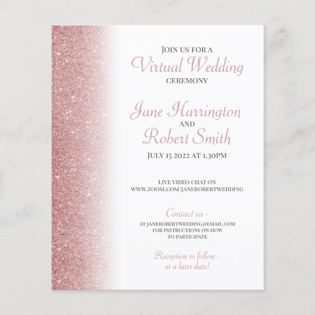 Papier Rose Gold Parties scintillant Mariage virtuel Invi (Devant)