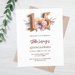 Papier Rose gold pêche florale budget Quinceanera