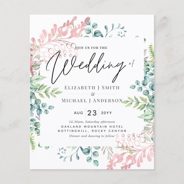 Papier Rose Gold Sage Green Eucalyptus Invitations (Devant)