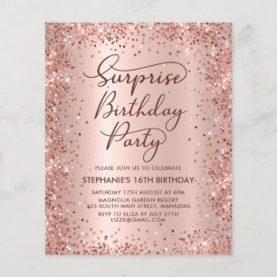 Papier Rose Gold Shhh Surprise Sweet 16 Anniversaire Invi