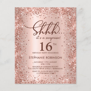 Papier Rose Gold Shhh Surprise Sweet 16 Anniversaire Invi