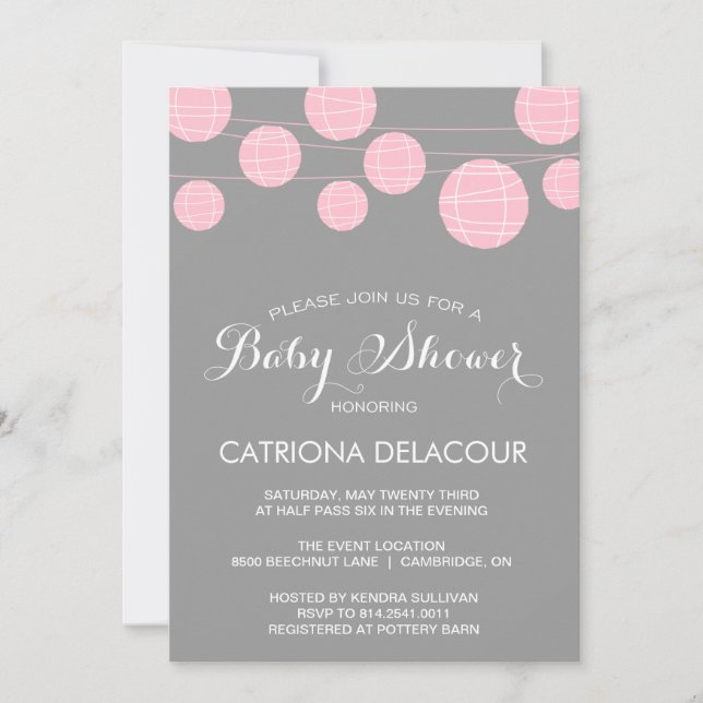 PAPIER ROSE & GRAS LANTERNS BABY SHOWER INVITATION (Devant)