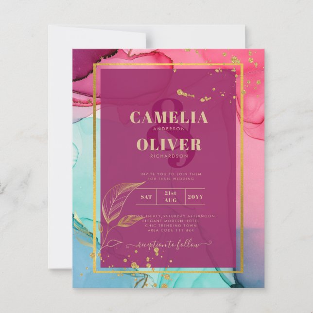 Papier ROSE intense Turquoise OR OR MARIAGE Encre d'alcoo (Devant)