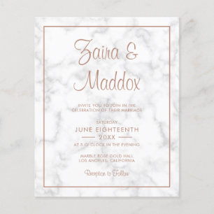 Papier Rose moderne Marbre d'or Faire-part de mariage bud
