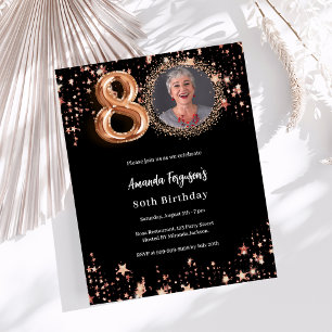 Papier Rose noir or photo 80e anniversaire invitation