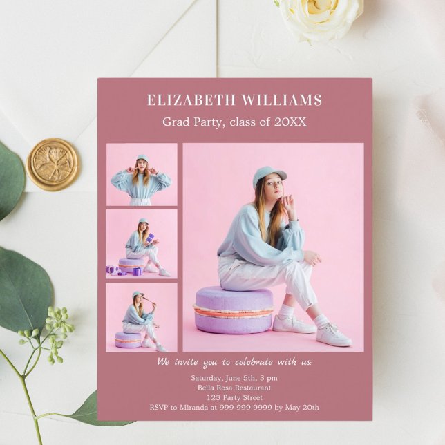 Papier Rose or photo Graduation Party invitation (Créateur téléchargé)