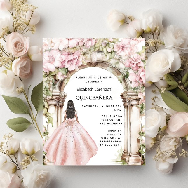 Papier Rose or rose florales arche Quinceanera invitation (Créateur téléchargé)