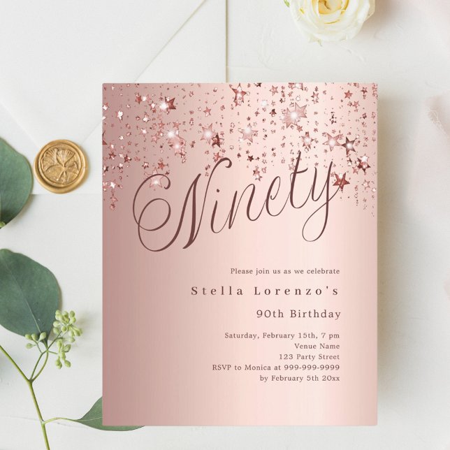 Papier Rose or stars budget 90e anniversaire invitation (Créateur téléchargé)