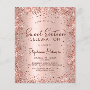 Papier Rose Parties scintillant or douce 16 Invitation an