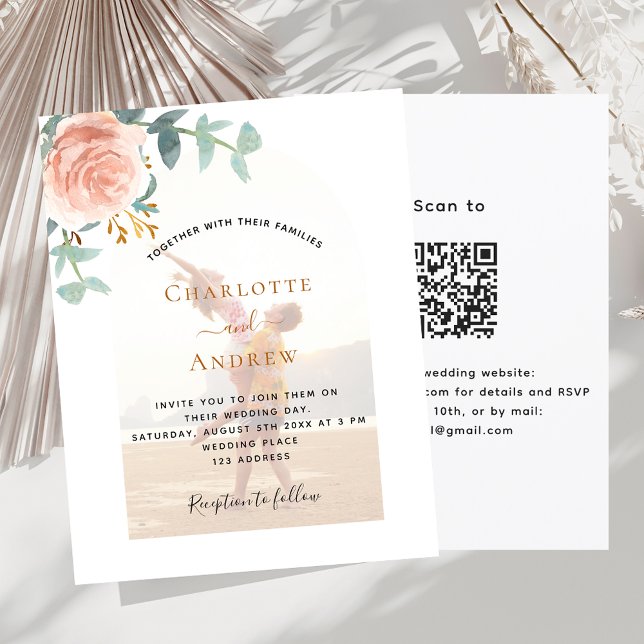 Papier Rose photo arc QR RSVP mariage budget (Créateur téléchargé)