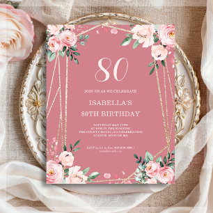 Papier Rose rose floral 80e budget Invitation d'anniversa