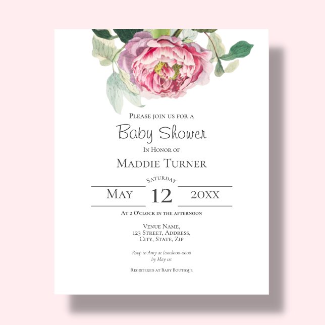 Papier Rose rose rose | Invitation Baby shower (Créateur téléchargé)