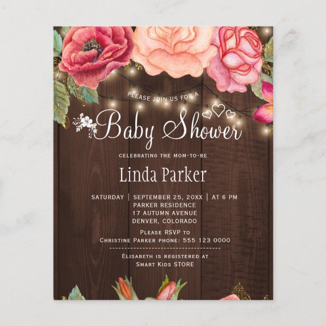 Papier Rose rustique  baby shower invitation (Devant)
