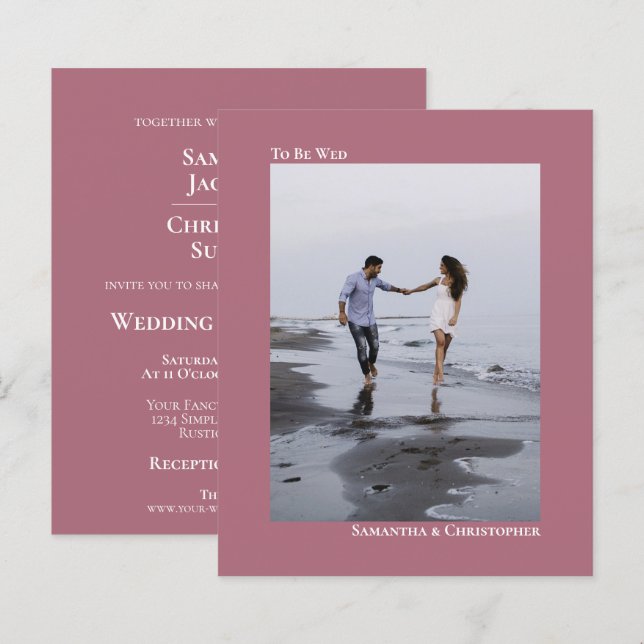 Papier Rose simple Dusty BUDGET Mariage Photo Invitation (Devant / Derrière)